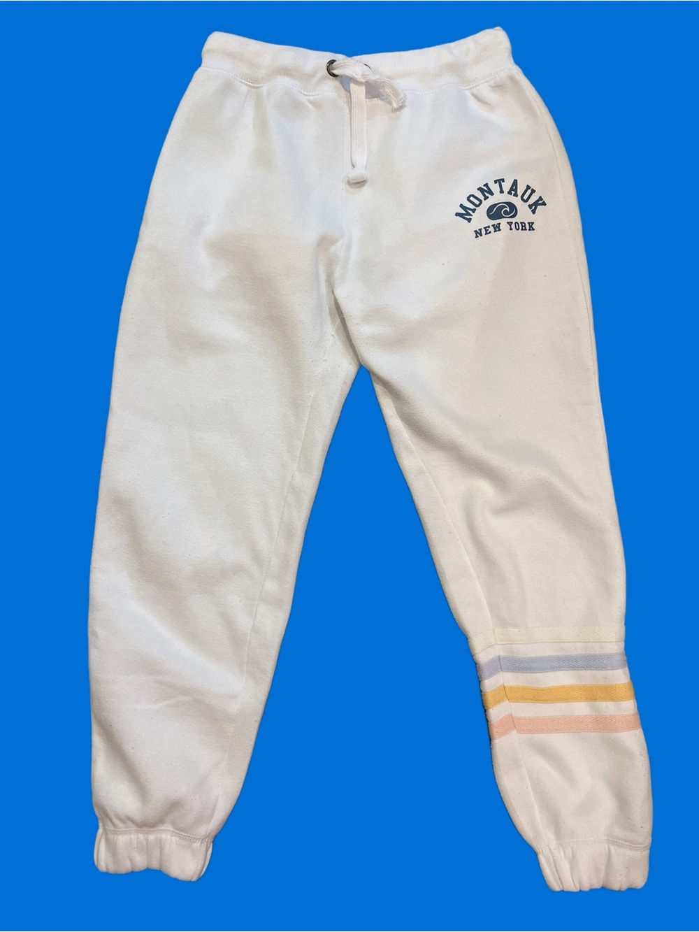 Ocean Drive Women’s Montauk White  Sweatpants with Pastel Stripe Detail